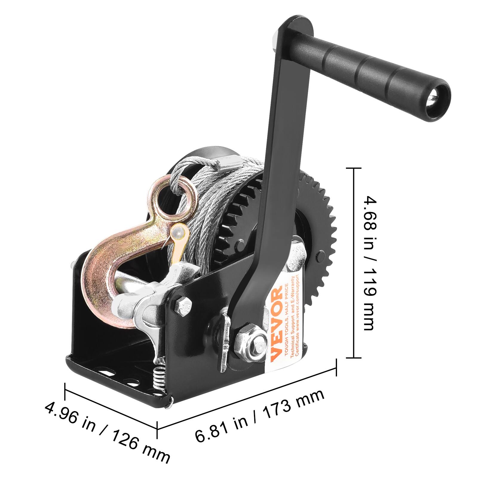4.96 in / 126 mm  
6.81 in / 173 mm  
4.68 in / 119 mm  

PRICE - Warranty  
VEVOR TOOLS  
Technical Certificate  

www.vevor.com