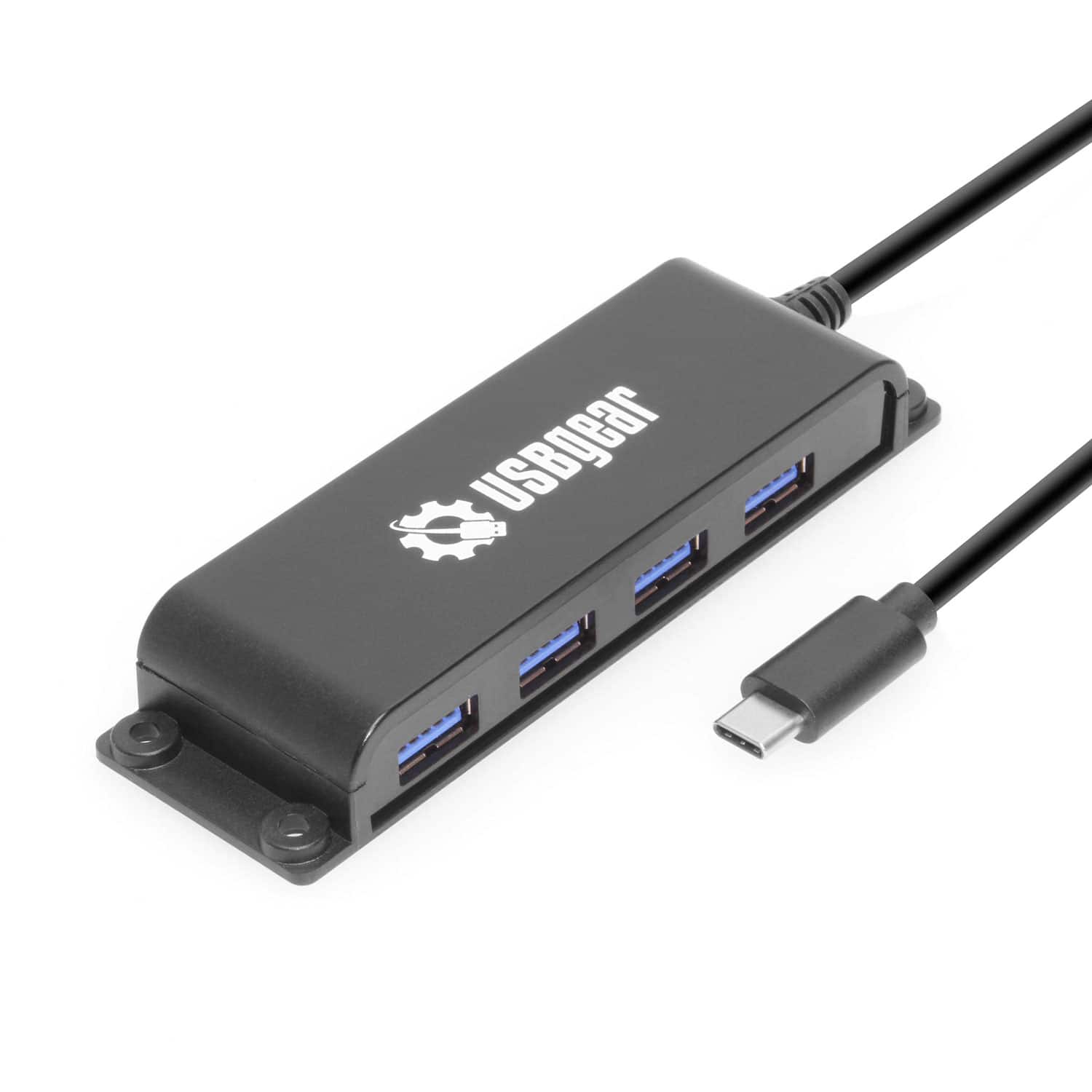 USBGear - 4-Port USB Hub - USB Type-C - Ultra Compact - Includes Built-In Cable - Ready to Mount - 10Gbps Data Only - Black