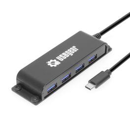 USBGear - 4-Port USB Hub - USB Type-C - Ultra Compact - Includes Built-In Cable - Ready to Mount - 10Gbps Data Only - Black
