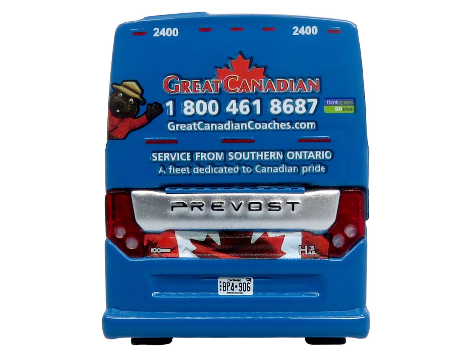 2400 2400 GREAT CANADIAN think green. 1 800 461 8687 GO blue. GreatCanadianCoaches.com SERVICE FROM SOUTHERN ONTARIO A fleet dedicated to Canadian pride PREVOST 100- H3 BP4-906