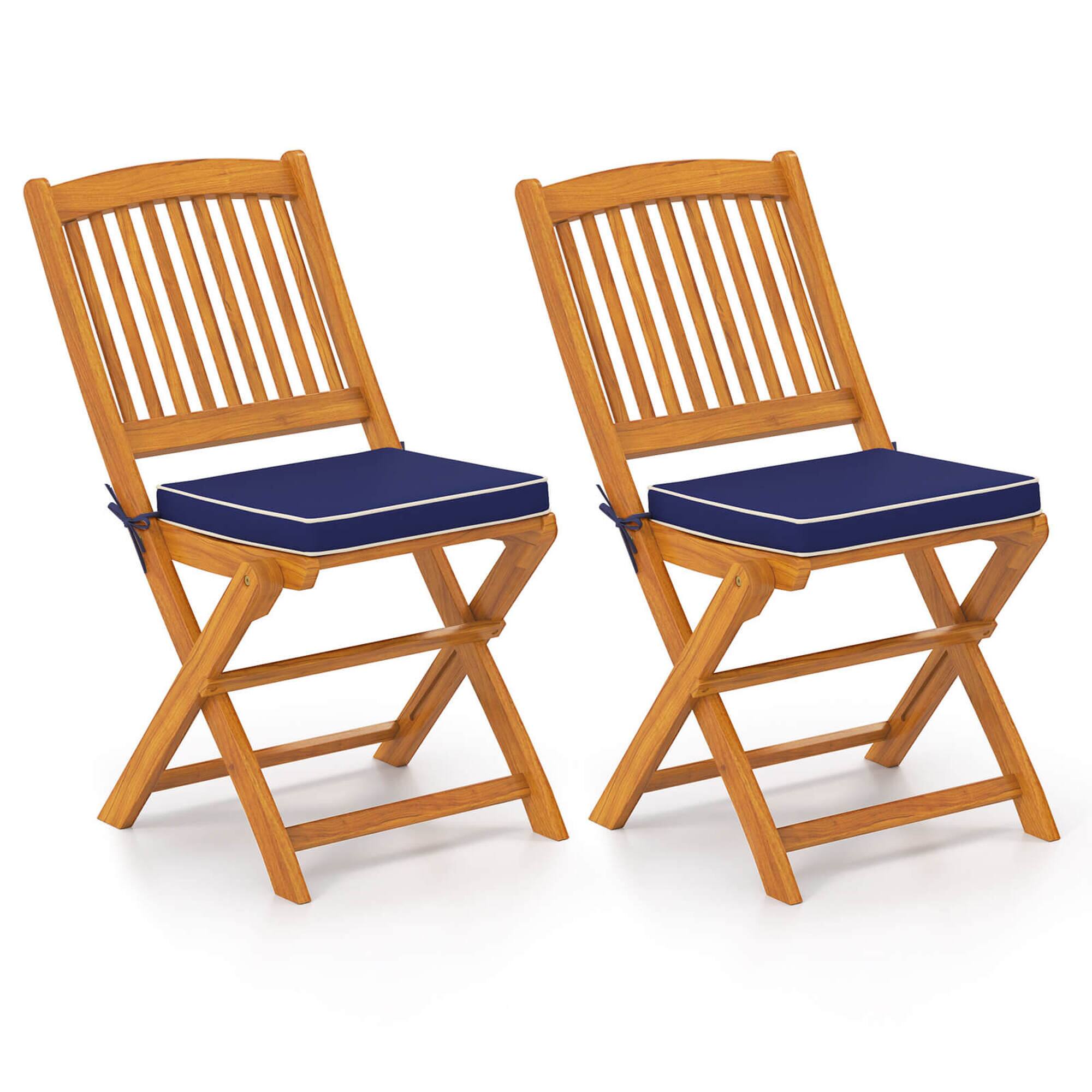 Alt View 6. Costway - Costway Outdoor Folding Chairs Set of 4 Acacia Wood High-Back Chair with Seat Cushions - Navy.