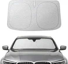 Front. WOLFBOX - Foldable Car Windshield Sun Shade, Maximum UV & Heat Shield Front Window Sunshade (Graphene, 59''x29.5'') - Sliver.