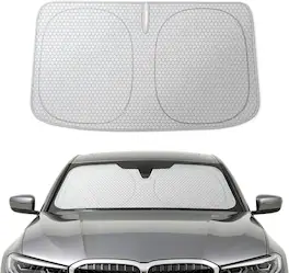 WOLFBOX - Foldable Car Windshield Sun Shade, Maximum UV & Heat Shield Front Window Sunshade (Graphene, 59''x29.5'') - Silver