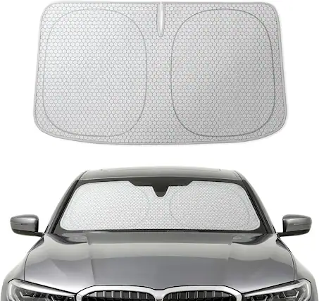 Front. WOLFBOX - Foldable Car Windshield Sun Shade, Maximum UV & Heat Shield Front Window Sunshade (Graphene, 59''x29.5'') - Sliver.