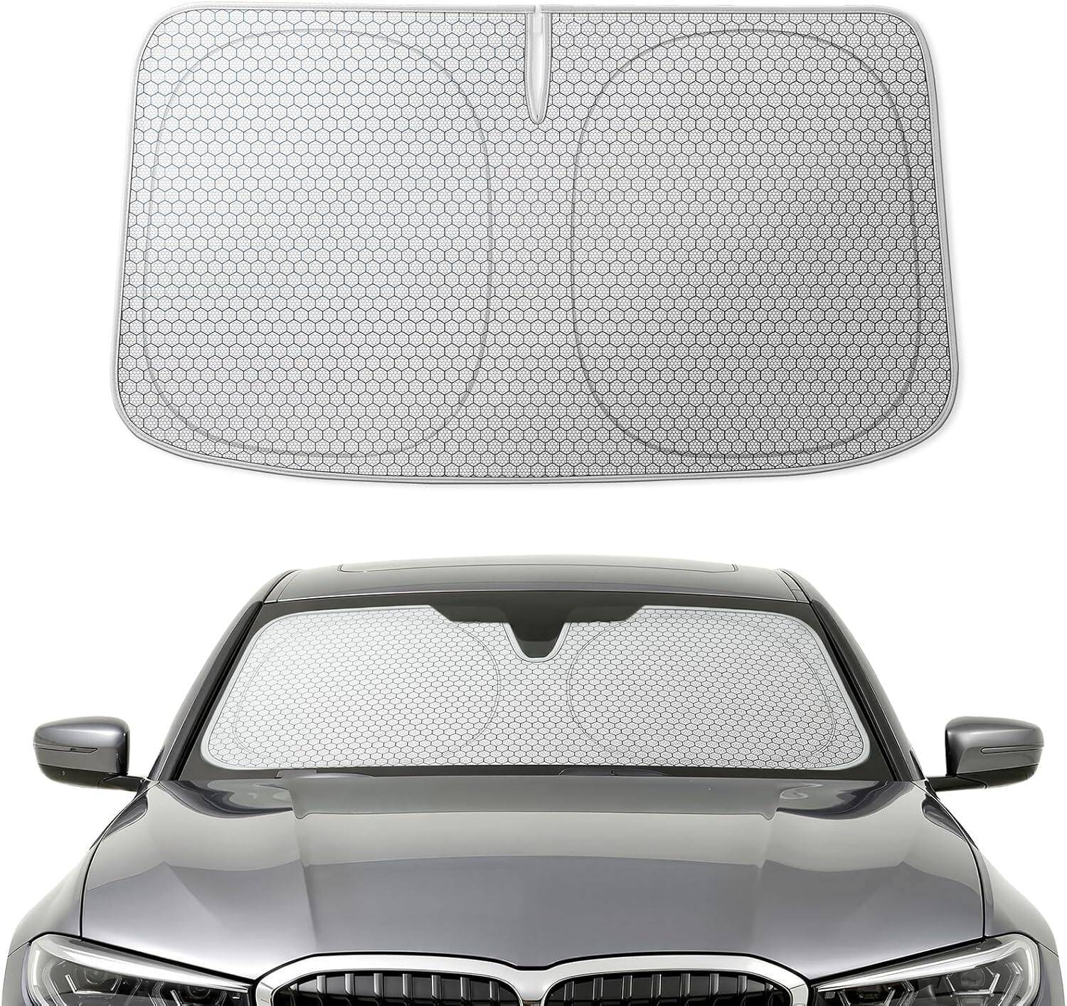 Front. WOLFBOX - Foldable Car Windshield Sun Shade, Maximum UV & Heat Shield Front Window Sunshade (Graphene, 59''x29.5'') - Sliver.