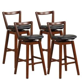 Gymax - Swivel Bar Height Bar Stool Set of 4 30.5'' Upholstered PU Leather Kitchen - Walnut, Black