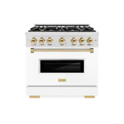 Front. ZLINE - ZLINE Autograph 36 in. Classic Dual Fuel Range with White and Gold Accents (CDRSZ-WM-36-G) - White.