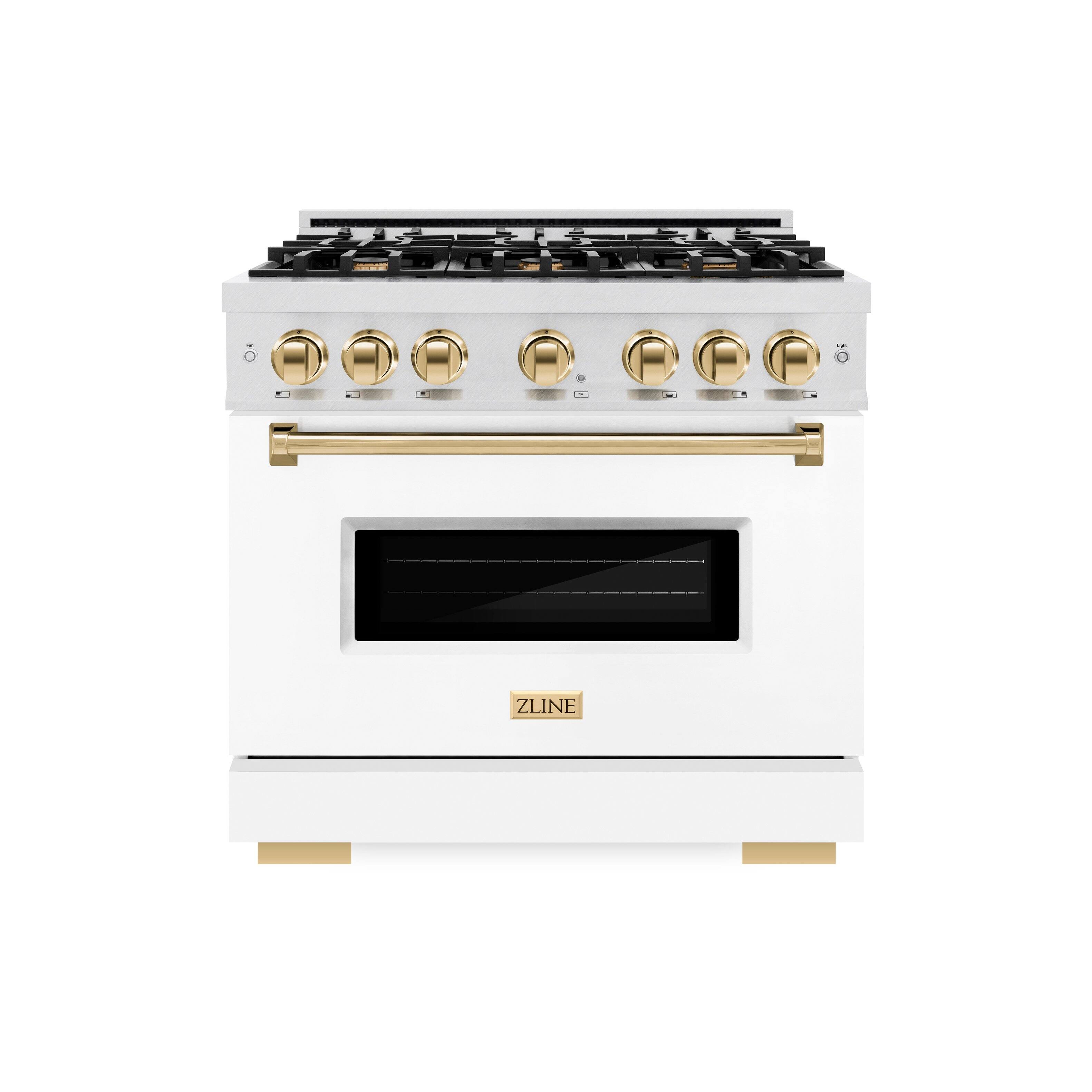 Front. ZLINE - ZLINE Autograph 36 in. Classic Dual Fuel Range with White and Gold Accents (CDRSZ-WM-36-G) - White.