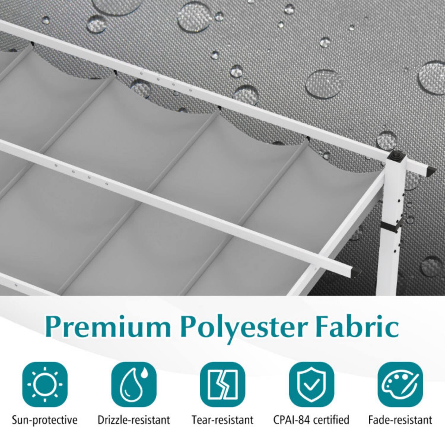 Premium Polyester Fabric

- Sun-protective
- Drizzle-resistant
- Tear-resistant
- CPAI-84 certified
- Fade-resistant