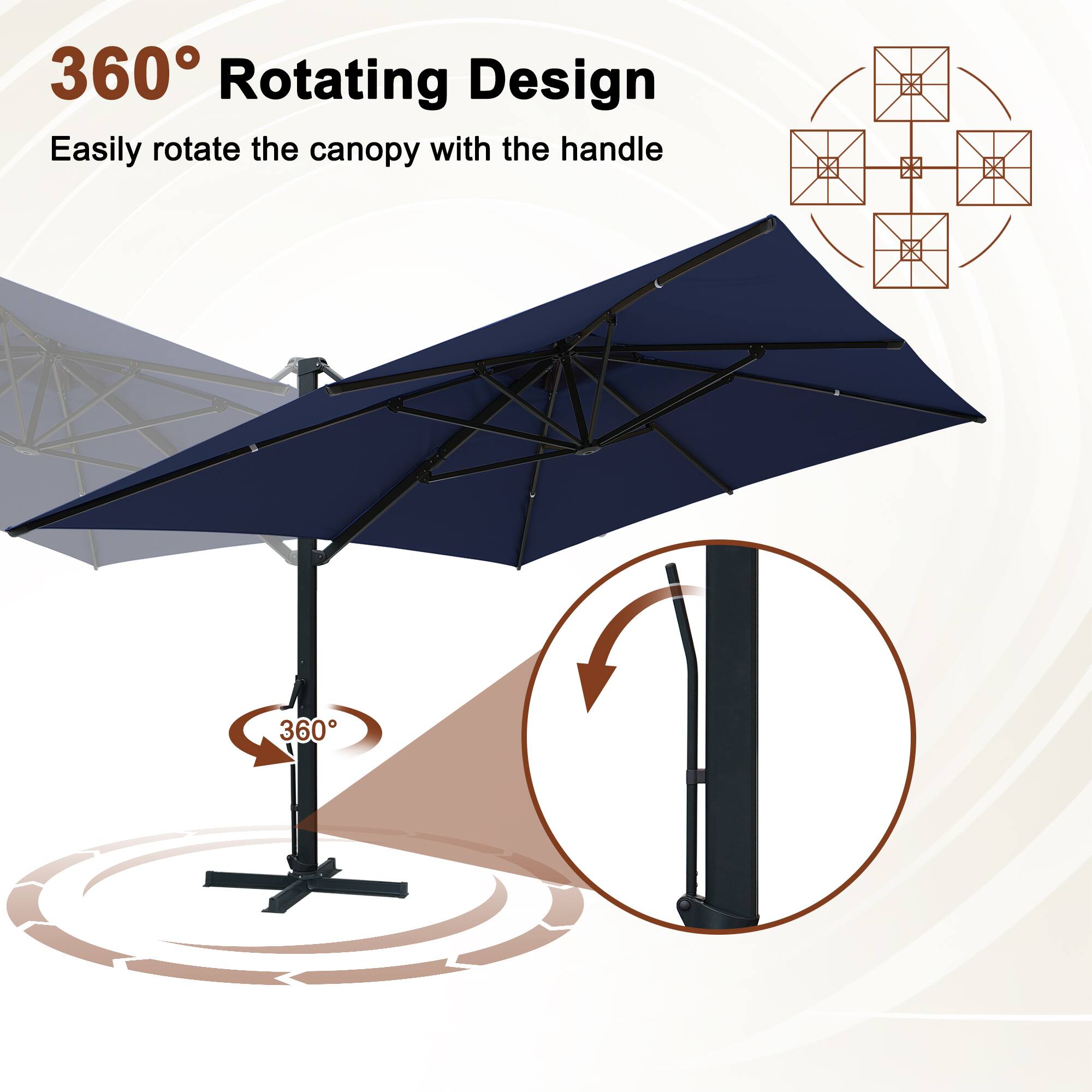 360° Rotating Design  
Easily rotate the canopy with the handle