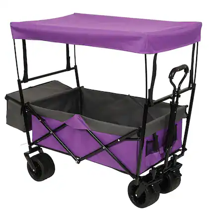 Front. Mondawe - 480lbs Collapsible Wagon Utility Carts w/ Mosquito Net, Ice Pack, Removable Canopy - Purple.