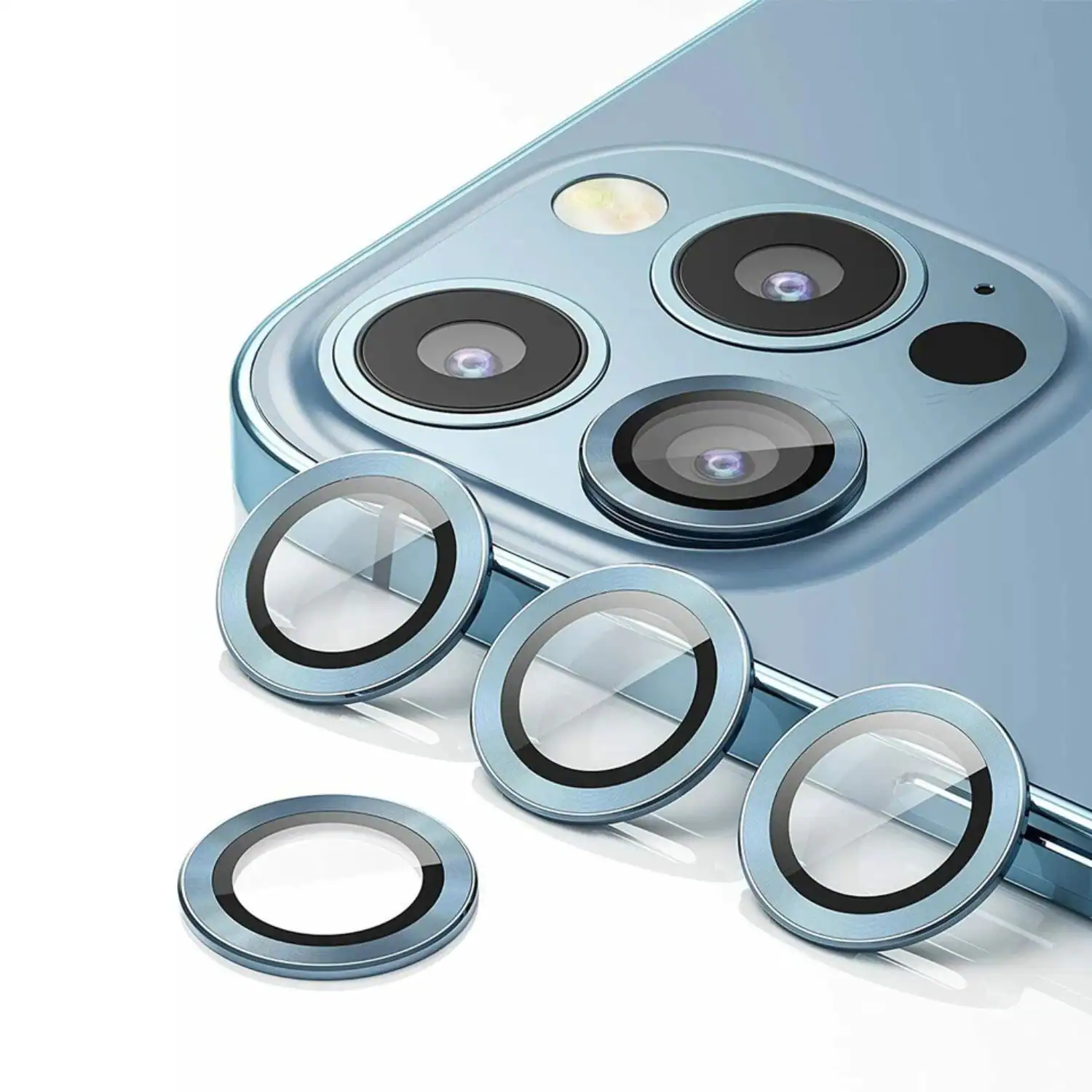 Front. Stock Preferred - Tempered Glass Camera Lens Protector for iPhone 13 Pro Max – Scratch-Resistant Luxury Cover - Blue.