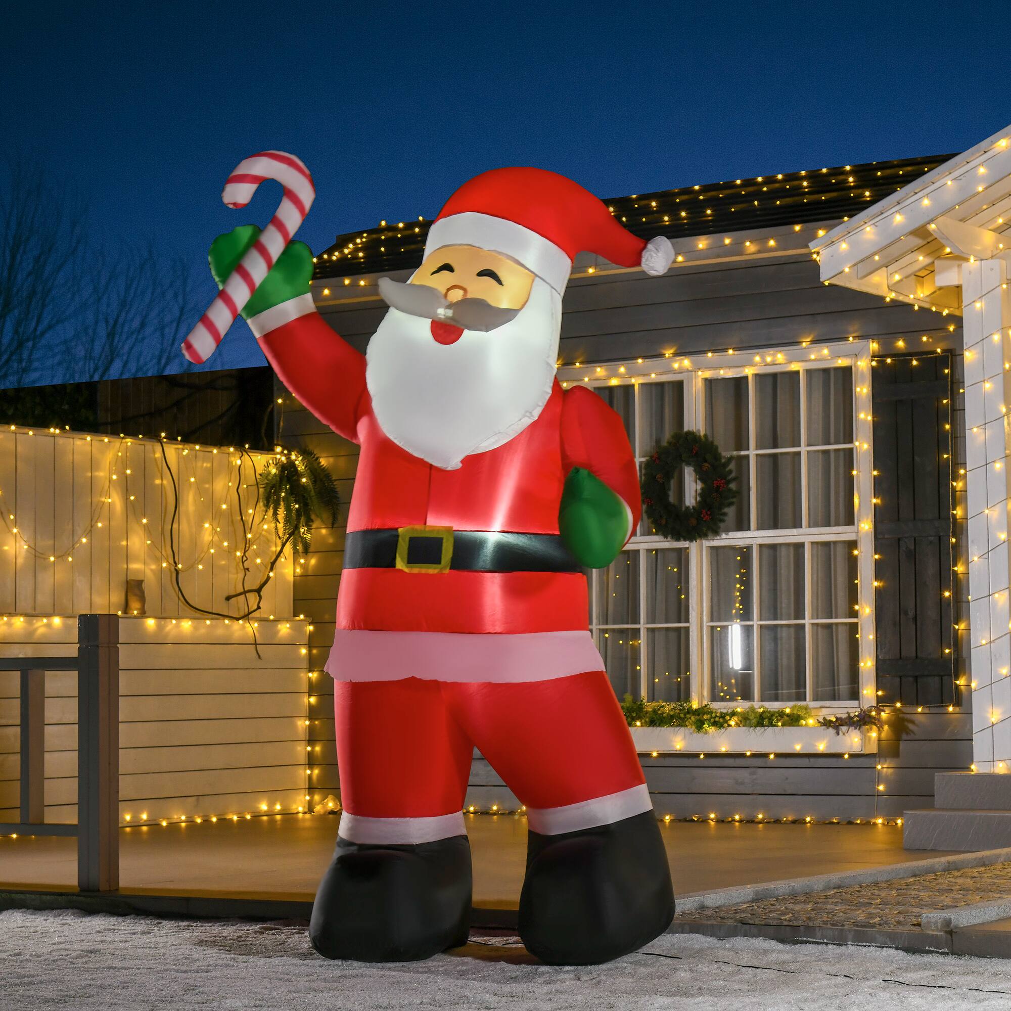 Alt View 8. Homcom - 8ft Inflatable Santa with Candy Cane, Outdoor Blow-Up Yard Decoration with LED Lights - Red.