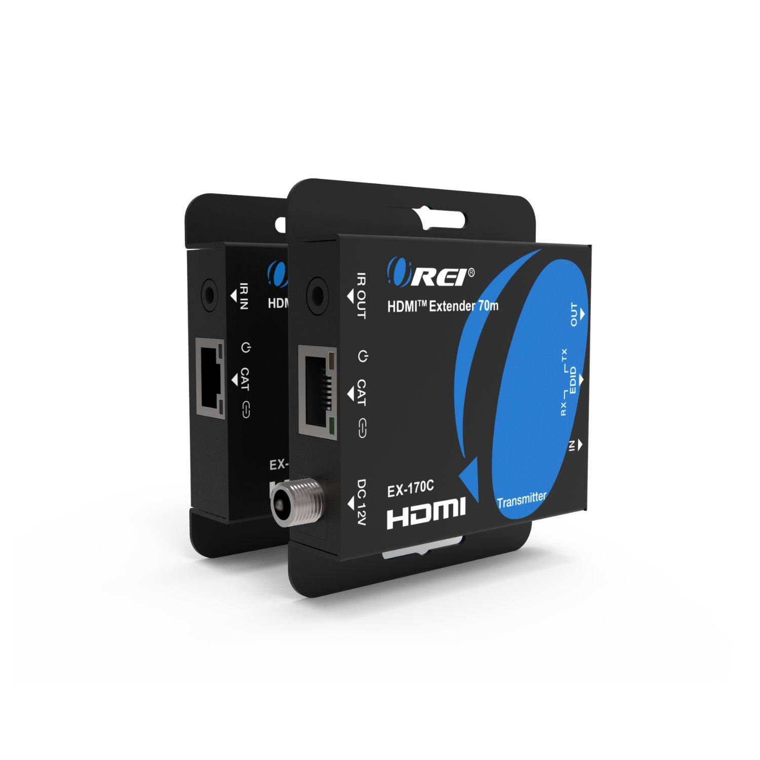 REI HDMI™ Extender 70m  
TX  
IR IN  
HDMI IN  
CAT  
DC 12V  
EX-170C  

RX  
IR OUT  
HDMI OUT  
CAT  
DC 12V