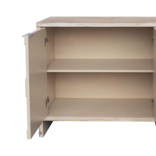 Alt View 3. LUCKY ONE - Freestanding Farmhouse Accent Cabinet with 4 Doors Adjustable Shelves for Living Room Entryway - Natural Wood Wash.