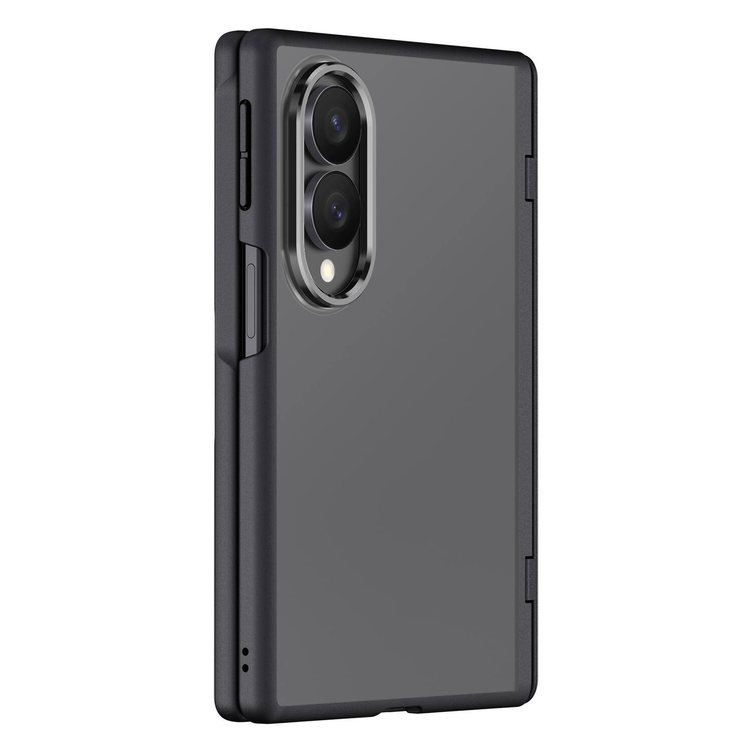 Front. Dteck - Rugged Frosted Matte Case for Samsung Galaxy Z Fold8 with Glass Screen Protector, Shockproof Rigid Plastic Phone Cover - Black.