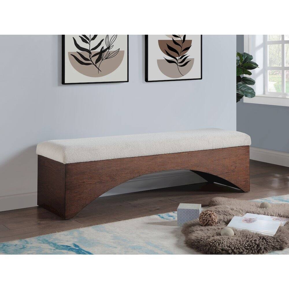 Alt View 1. Meridian Furniture - Lawson Beige Velour Fur Fabric Bench - Beige.