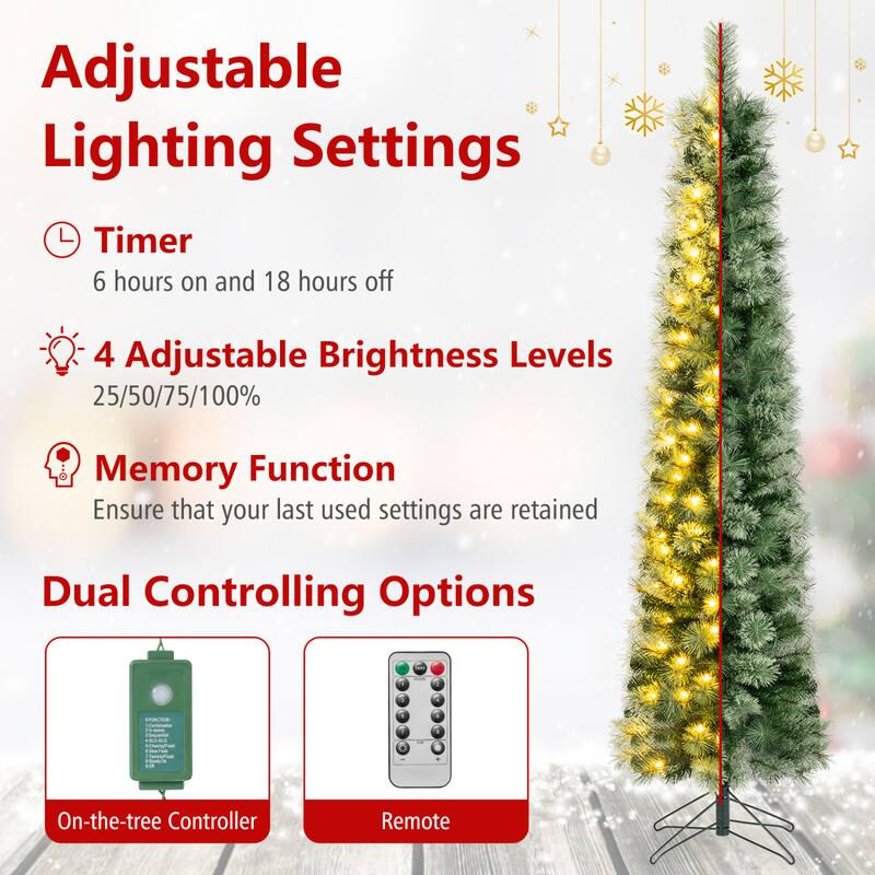 Adjustable Lighting Settings

- Timer: 6 hours on and 18 hours off
- 4 Adjustable Brightness Levels: 25/50/75/100%
- Memory Function: Ensure that your last used settings are retained

Dual Controlling Options

- On-the-tree Controller
- Remote