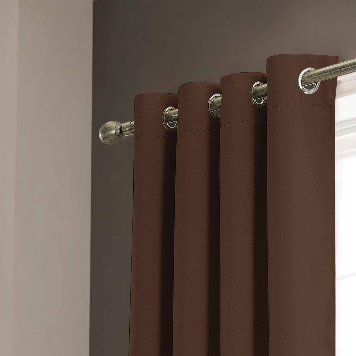 Left. RT Designers Collection - RT Designer Collection Anchorage Blackout Grommet Luxurious Modern Design Curtain Panel 54" x 95" Chocolate - Chocolate.