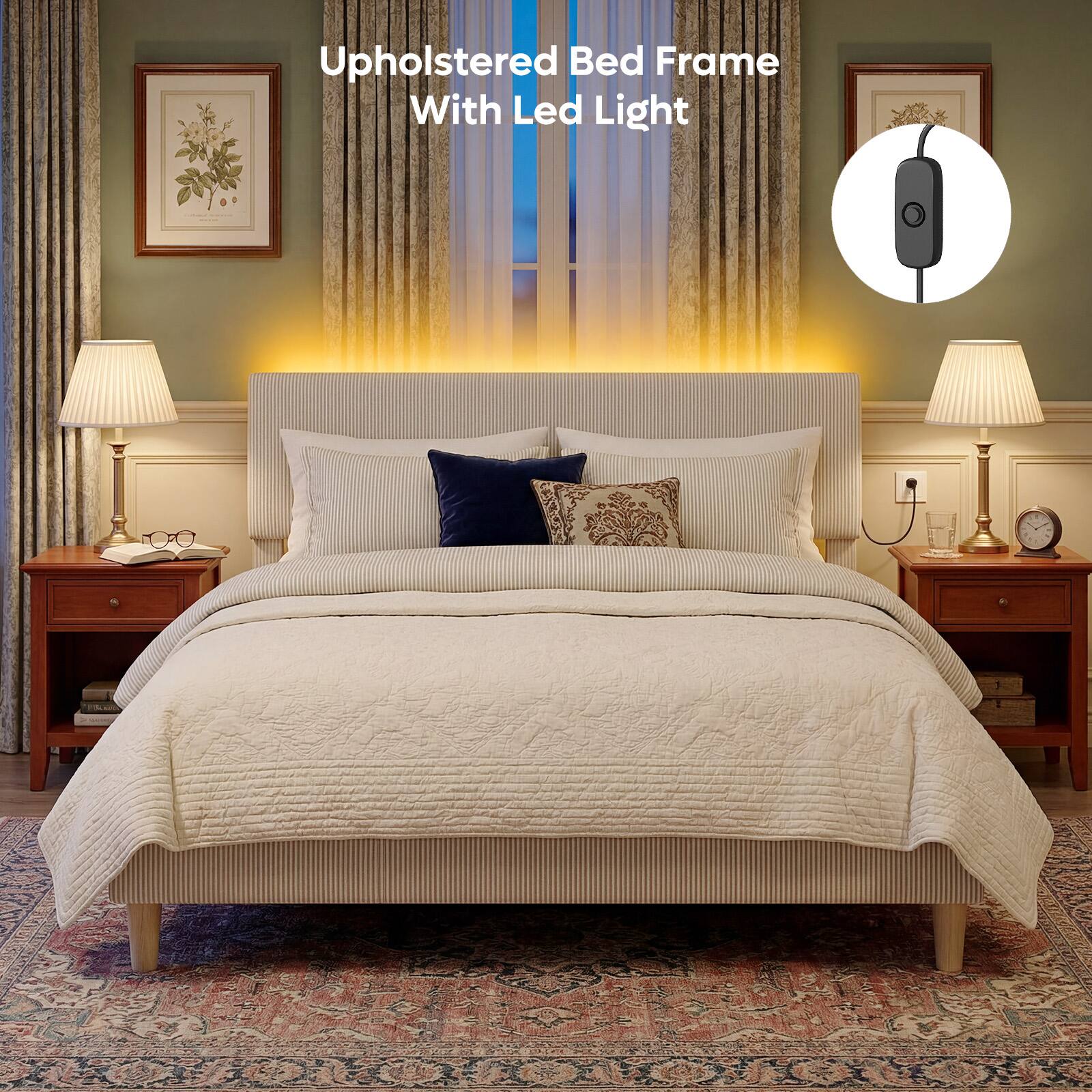 Upholstered Bed Frame With Led Light