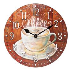 Front. La Crosse Clock Co. - 12 inch Round Coffee Décor Analog Quartz Wall Clock - Brown.