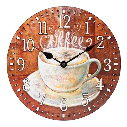 Front. La Crosse Clock Co. - 12 inch Round Coffee Décor Analog Quartz Wall Clock - Brown.
