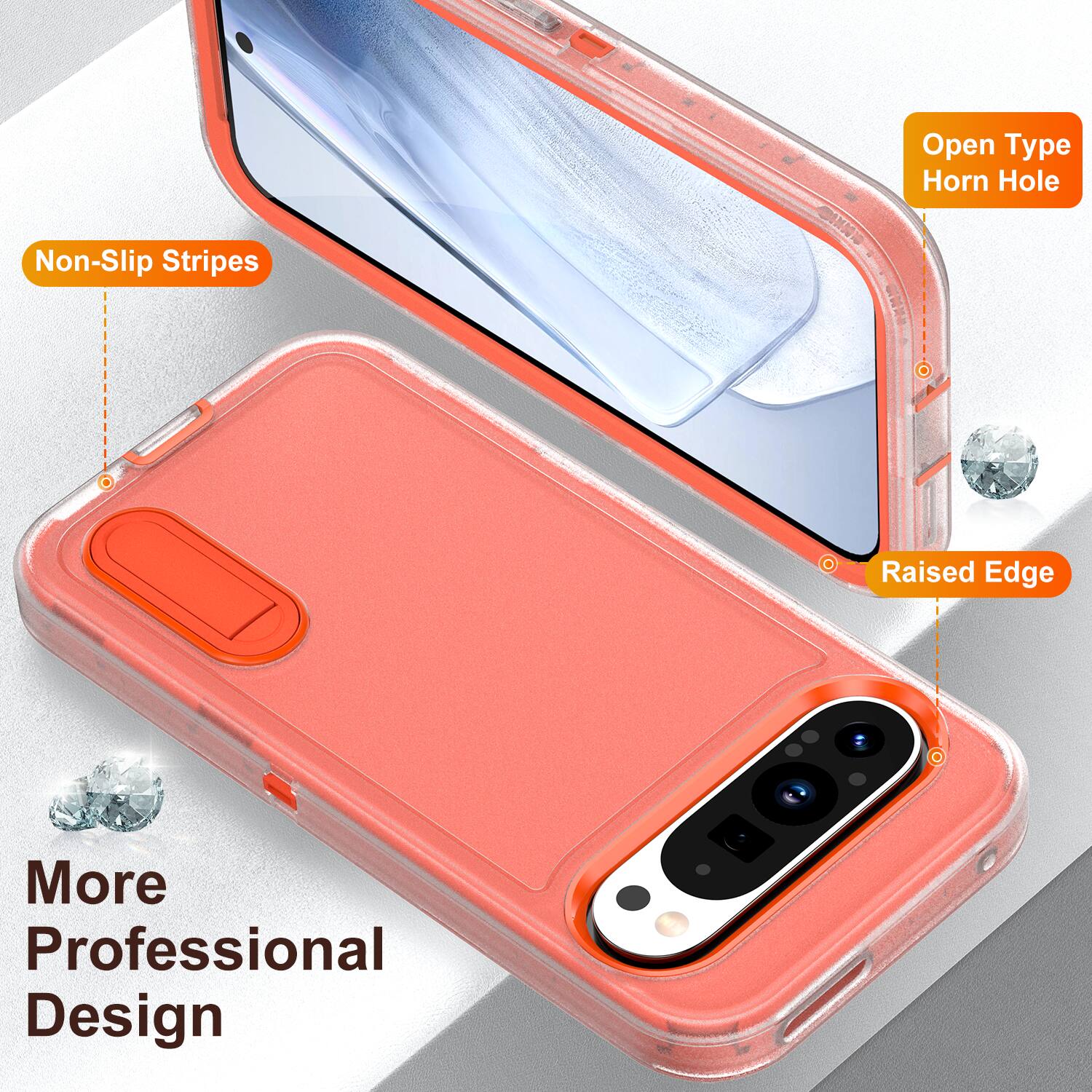 Open Type Horn Hole  
Non-Slip Stripes  
Raised Edge  
More Professional Design
