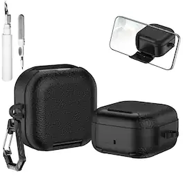 Dteck - Case for Samsung Galaxy Buds 4 / Buds 4 Pro with Phone Holder & Keychain,Leather Texture Earbuds Cover for Man Women - Black