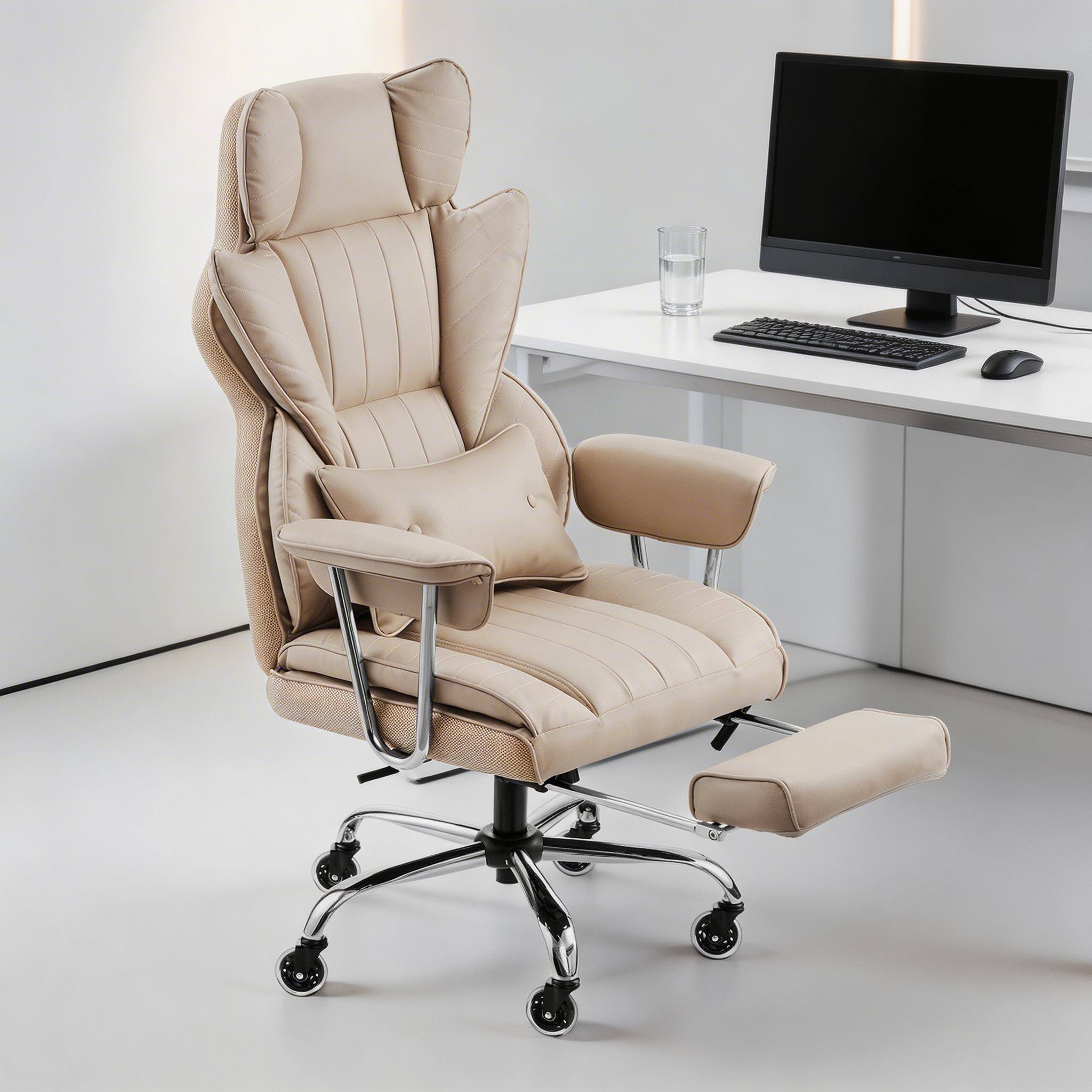 Alt View 1. Forest'nSky - Executive Office Chair with Footrest, Lumbar Support,Strong Metal Base Quiet Wheels, Khaki - Beige.