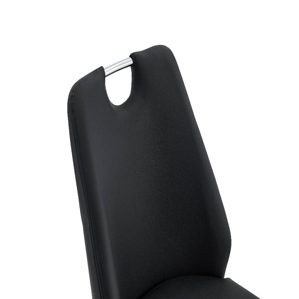 Alt View 8. Loheer - Loheer Black Dining Chairs Set of 2 Faux Leather High Back Upholstered Kitchen Chairs with Chrome Pull Handle - Black.
