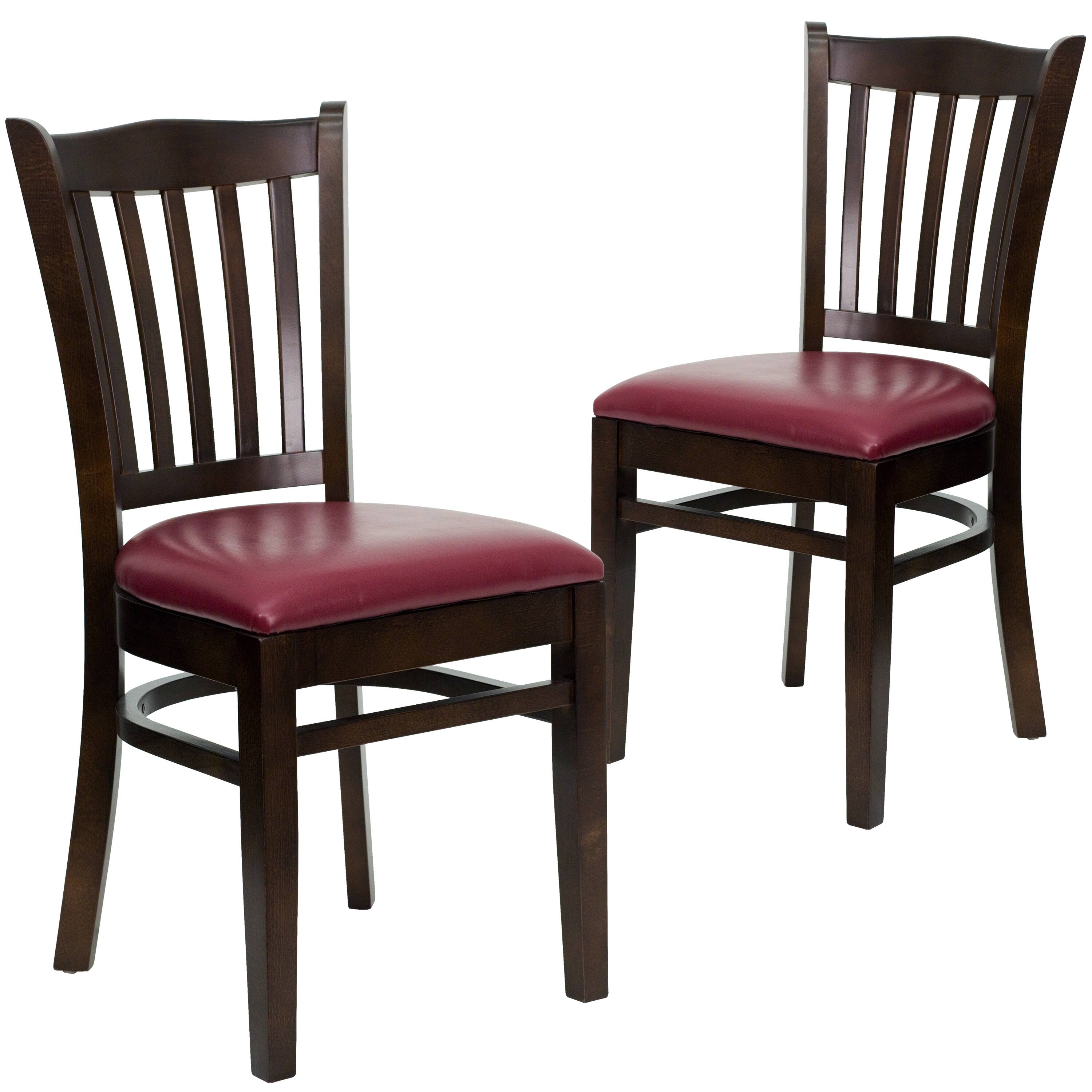 Burgundy Vinyl Seat/Walnut Wood Frame
