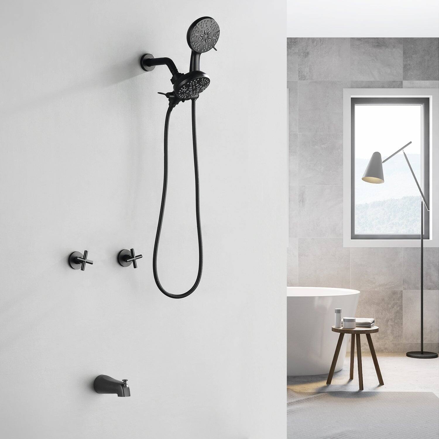 Alt View 3. Boyel Living - Matte Black Shower Set with 7 Function Dual Shower Heads and Tub Spout - Matte Black.