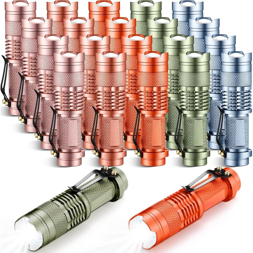 ACJPR - 20-Pack Mini LED Flashlights, 3-Mode Tactical Pocket Torches with Adjustable Focus, Water-Resistant for Indoor and Outdo