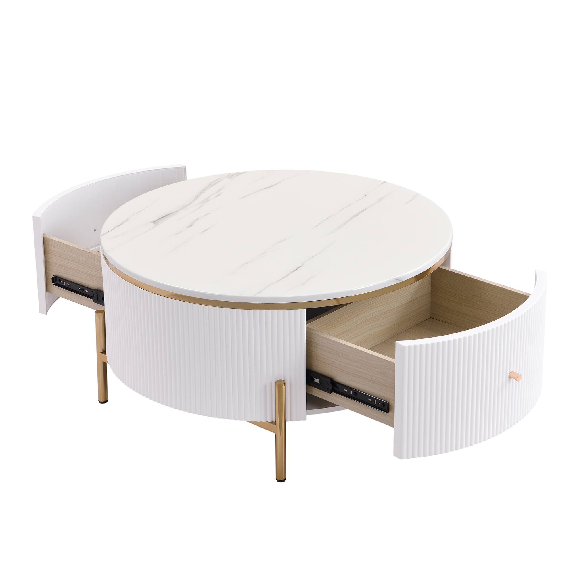 Alt View 8. GOODSILO - Contemporary Round Coffee Table with Dual Large Drawers for Enhanced Living Room Storage and Style - White.