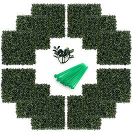 Gymax - 12Pcs Artificial Peanut Leaf Hedges Panels 20'' x 20'' Fence Wall Plant - Green