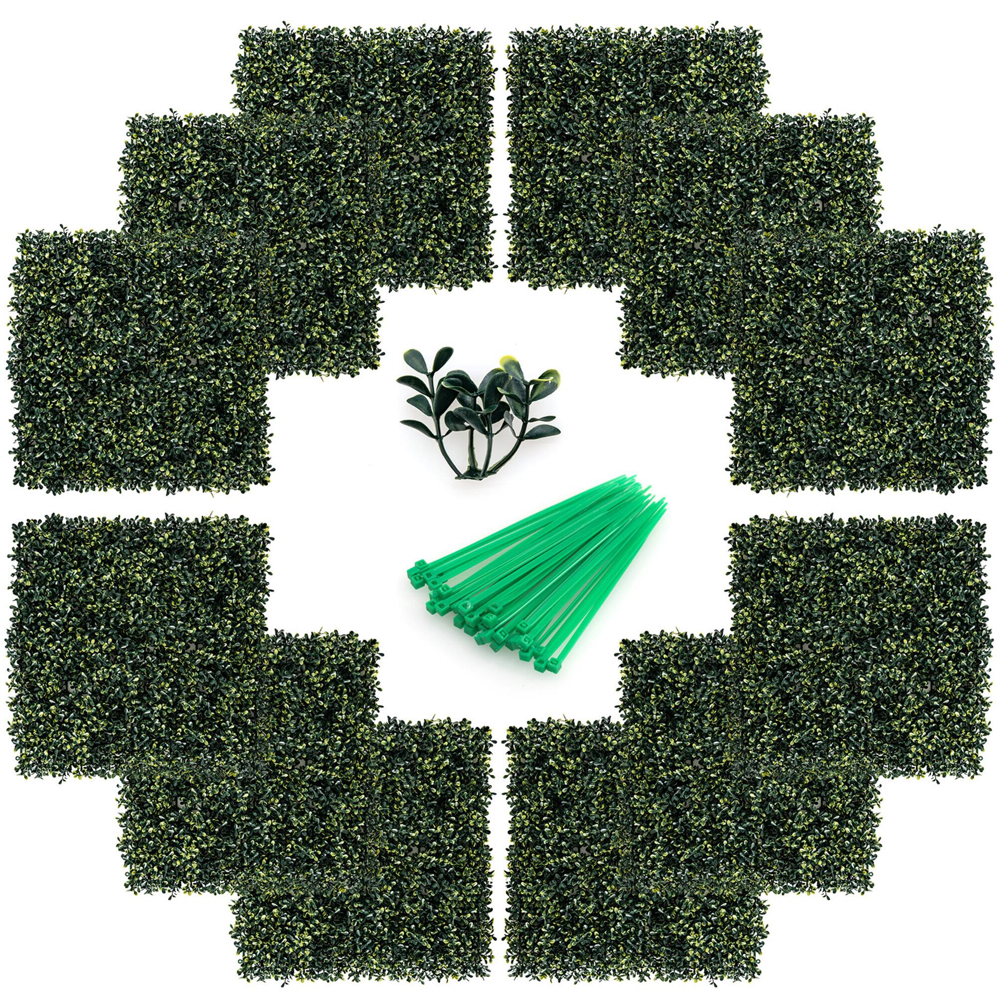 Front. Gymax - Gymax 12Pcs Artificial Peanut Leaf Hedges Panels 20'' x 20'' Fence Wall Plant - Green.