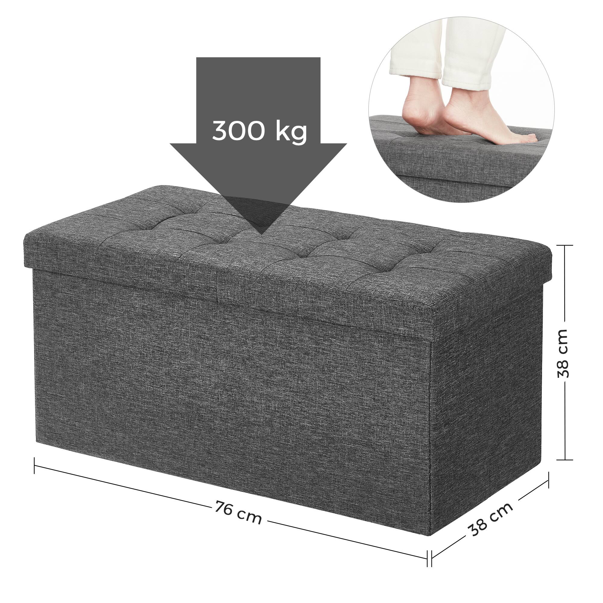 Alt View 2. Songmics Home - 21.1-Gal Storage Ottoman Bench, Folding Storage Chest, Footstool with Flip-Up Lid, Padded Seat,Up to 660 lb - Dark Gray.