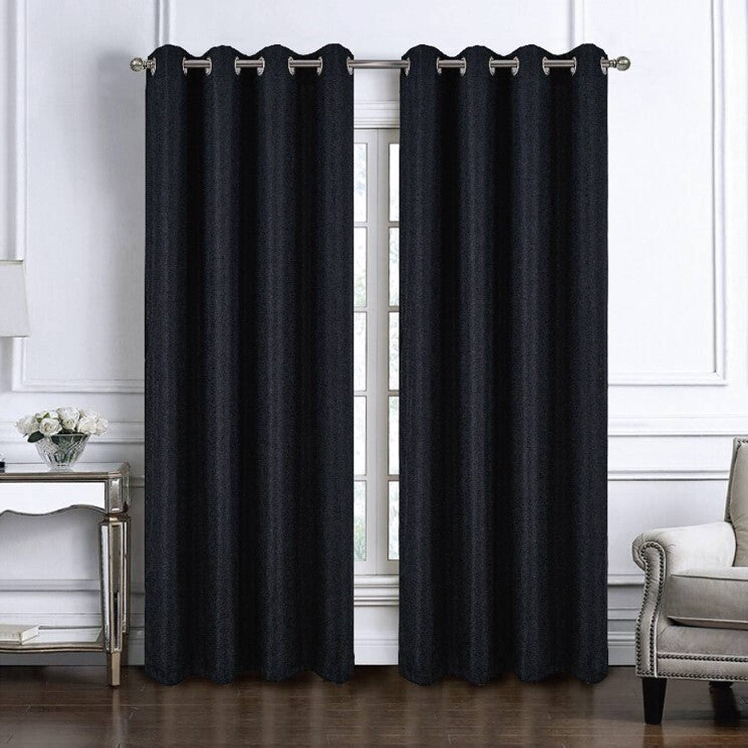 Angle. RT Designers Collection - RT Designers Collection 100% Polyester 140 GSM Lava Jacquard Grommet Curtain Panel 54" x 84" Black - Black.