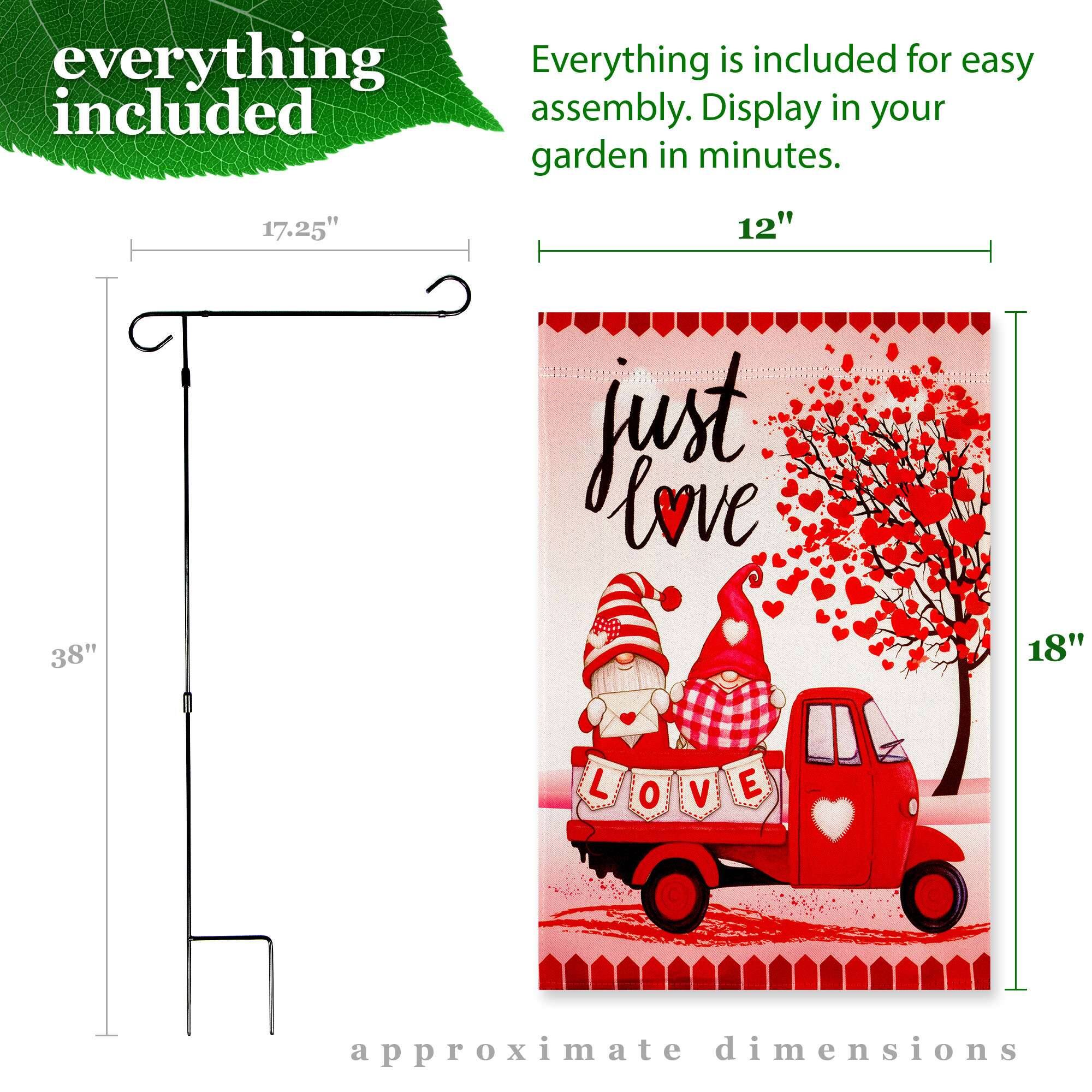 Everything is included for easy assembly. Display in your garden in minutes.

everything included

approximate dimensions

17.25" 12" 38" 18"