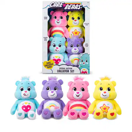 4+ CARE BEARS CHEER BEAR, ALWAYS BEAR, SUPERSTAR BEAR, FRIEND BEAR! THREE EXCLUSIVE BEARS! SPECIAL EDITION COLLECTOR SET