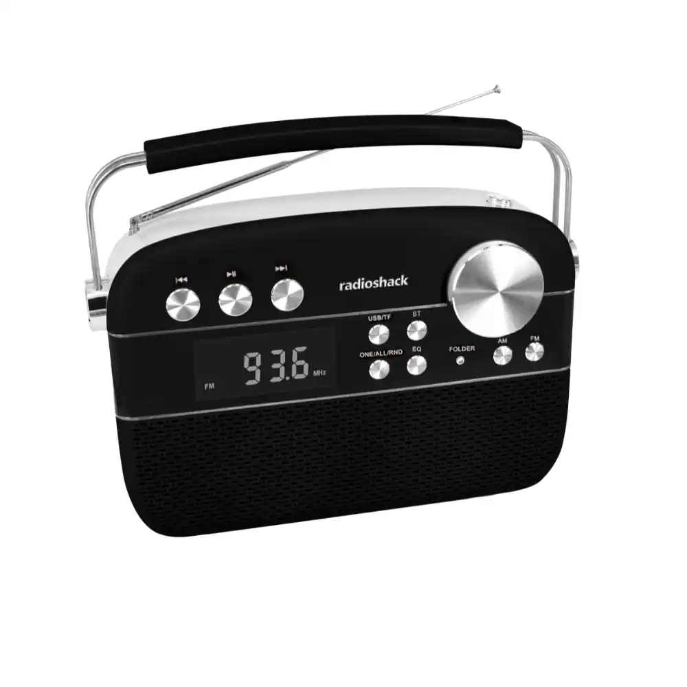 RadioShack - AM/FM 2-Band Vintage Radio with Bluetooth Function and USB/TF Ports - Black