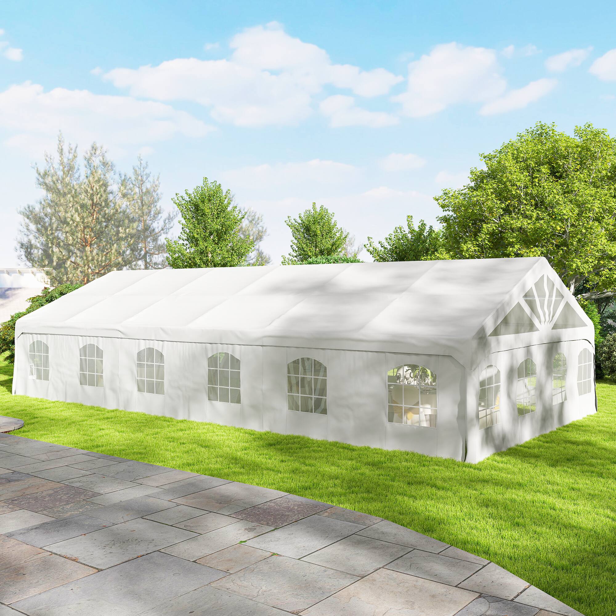 Alt View 8. Outsunny - Duty Party Tent, 19.5' x 39' Large Sun Shade Canopy Tent for Parties, Wedding, Events - White.