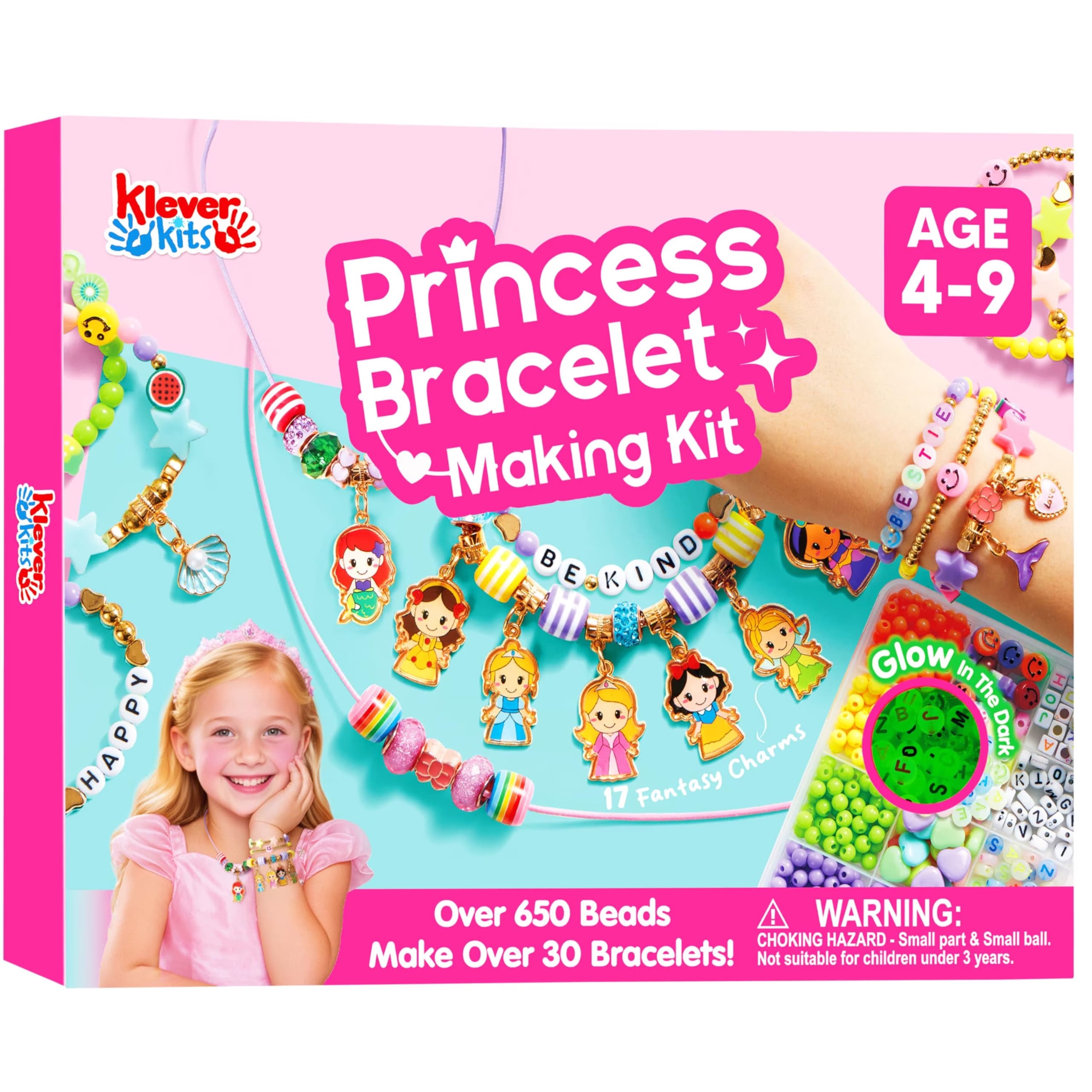 Joyfy - Princess Bracelet Making Kit, Jewelry Making Kit with over 650 Beads, Charms & Elastic Cords, Girls Arts and Crafts Gift - multicolorful