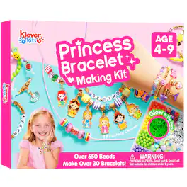 Joyfy - Princess Bracelet Making Kit, Jewelry Making Kit with over 650 Beads, Charms & Elastic Cords, Girls Arts and Crafts Gift - multicolorful