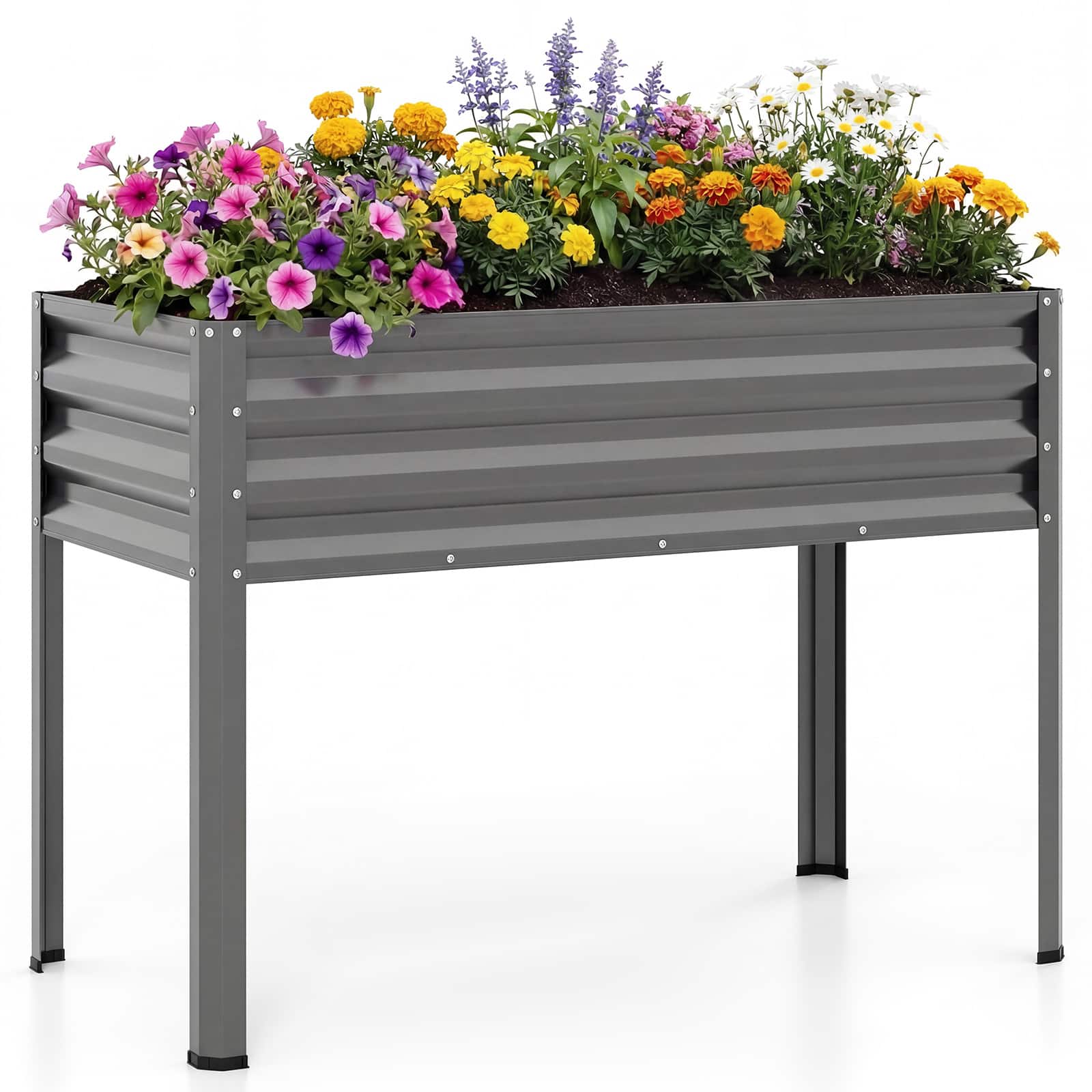 Costway- 1 PCS Raised Garden Bed with Legs, Electro-Coating Metal Large Elevated Planter Box- Gray