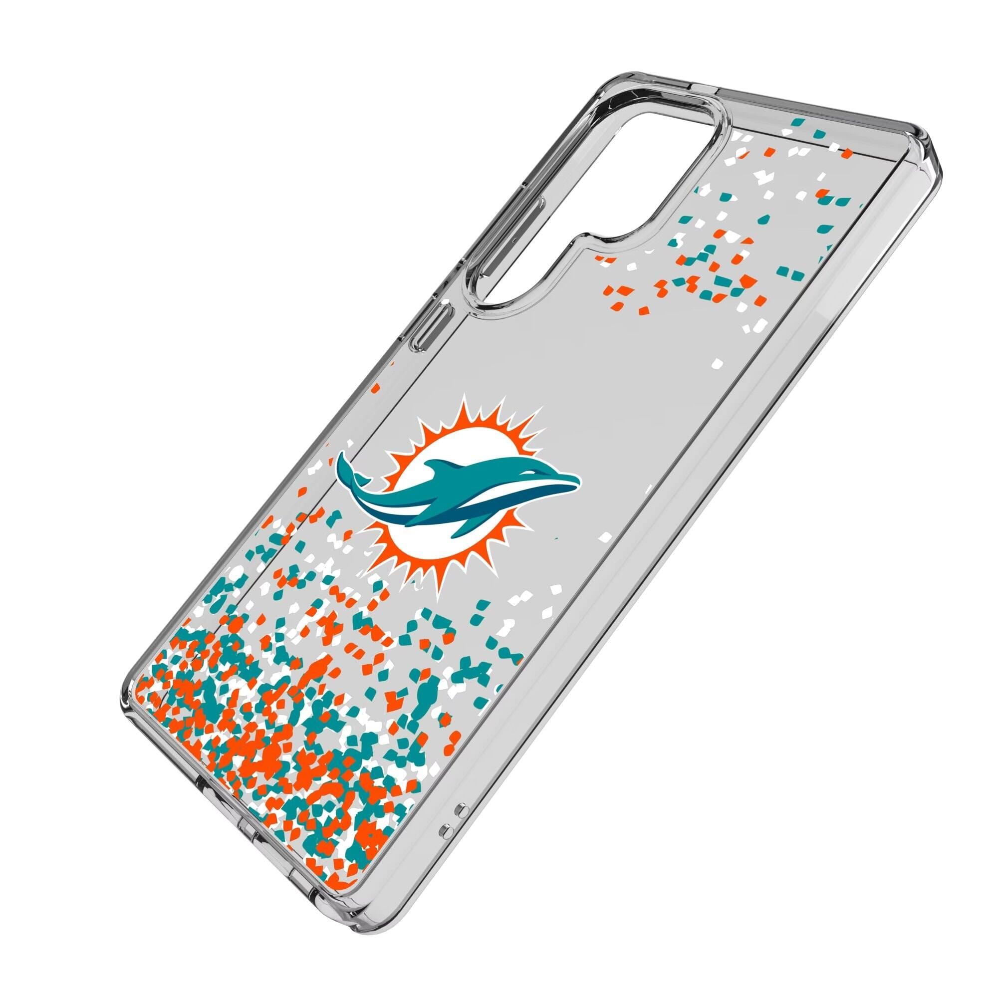 Alt View 1. Keyscaper - Miami Dolphins Galaxy Clear Case with Confetti Design - S22 - Multicolor.