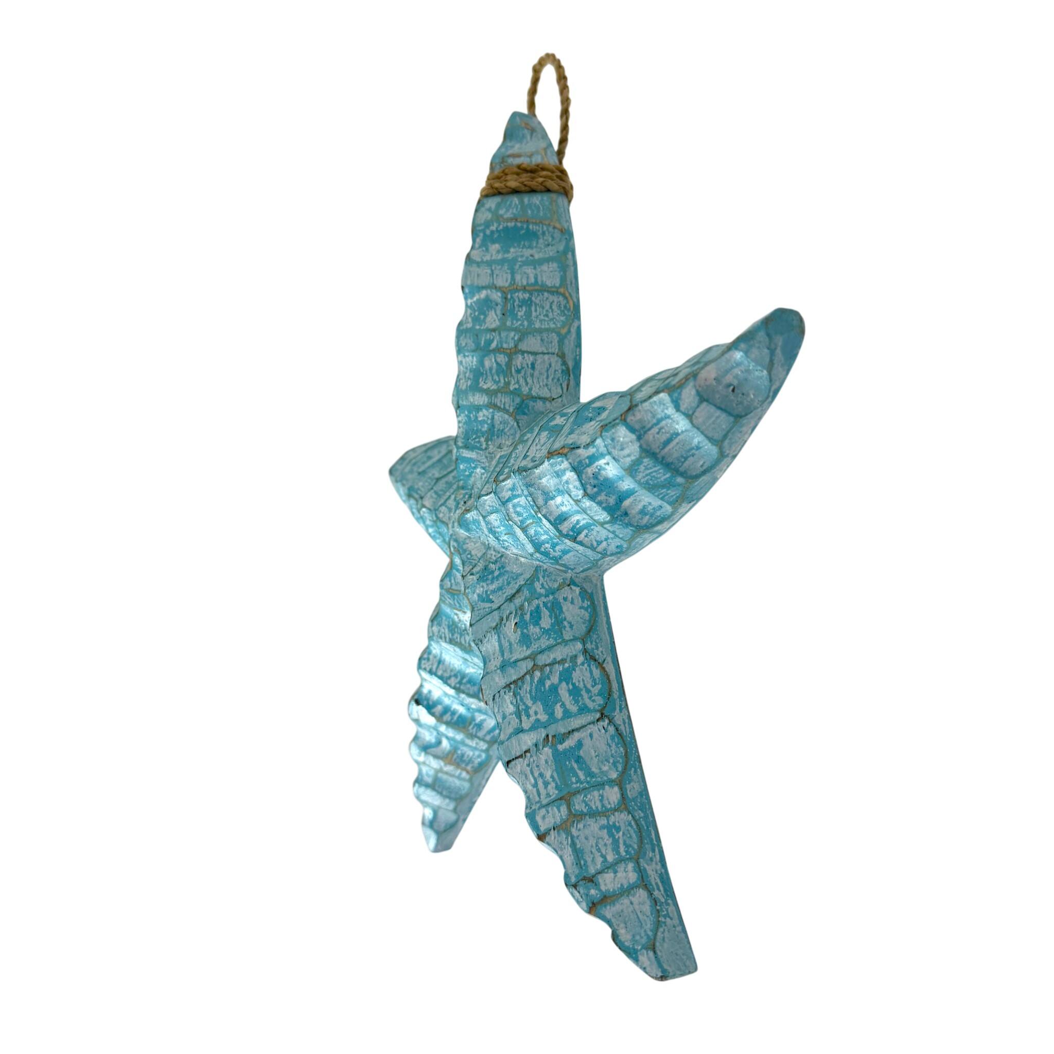 Alt View 3. Things2Die4 - Set of 2 Blue Green Wooden Starfish Wall Sculptures Coastal Hanging - Multicolored.
