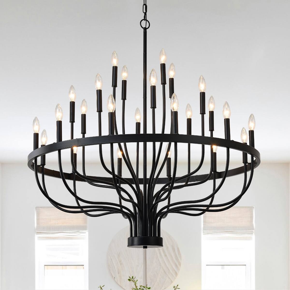 Alt View 9. Loheer - Loheer 36 Light Chandelier Matte Black Iron E12 Candle Pendant for Dining Room and Kitchen Island.
