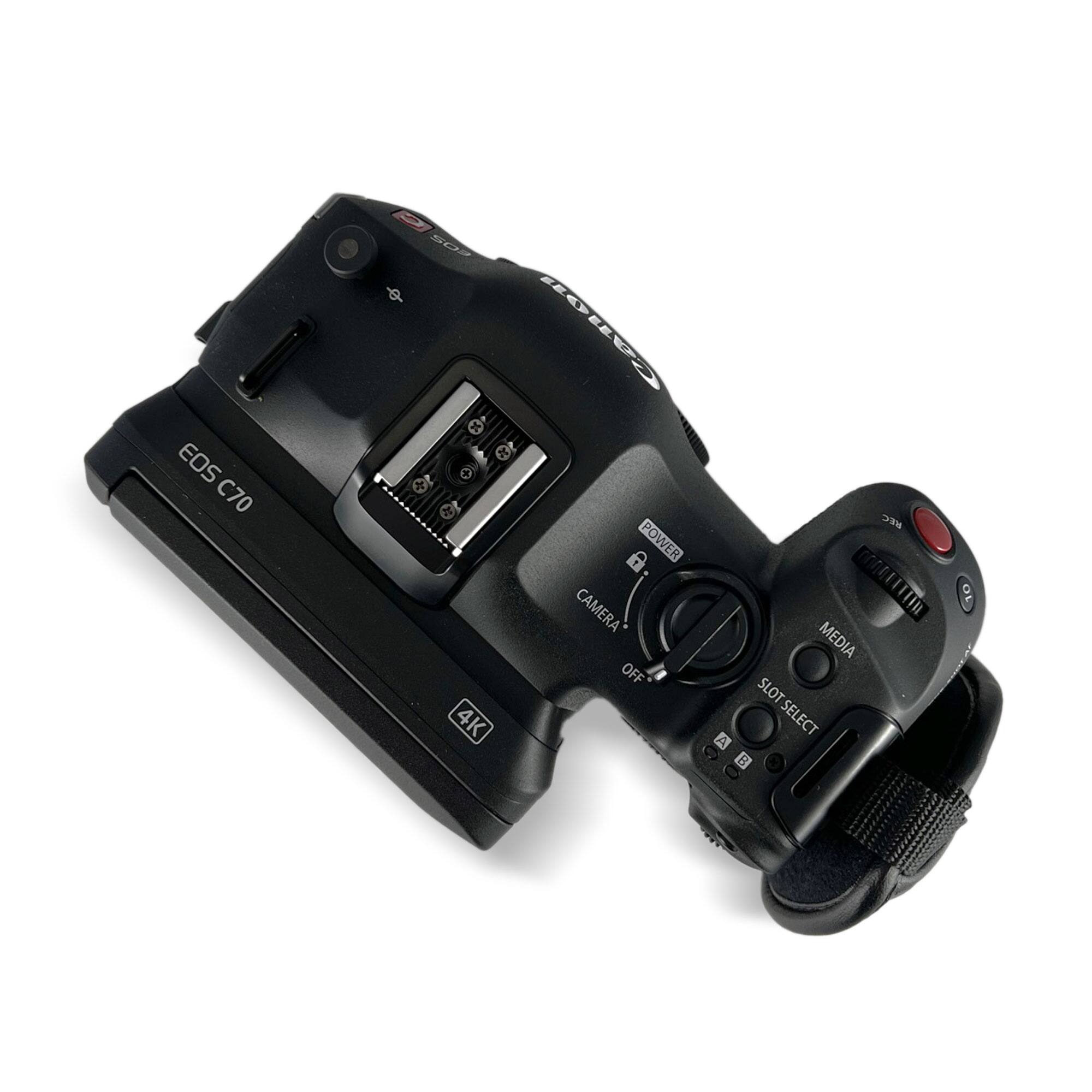 EOS C70  
SO  
L0  
CAMERA  
2 b  
J  
POWER  
CAMERA OFF  
4K REC  
CGTi  
MEDIA SLOT SELECT A B