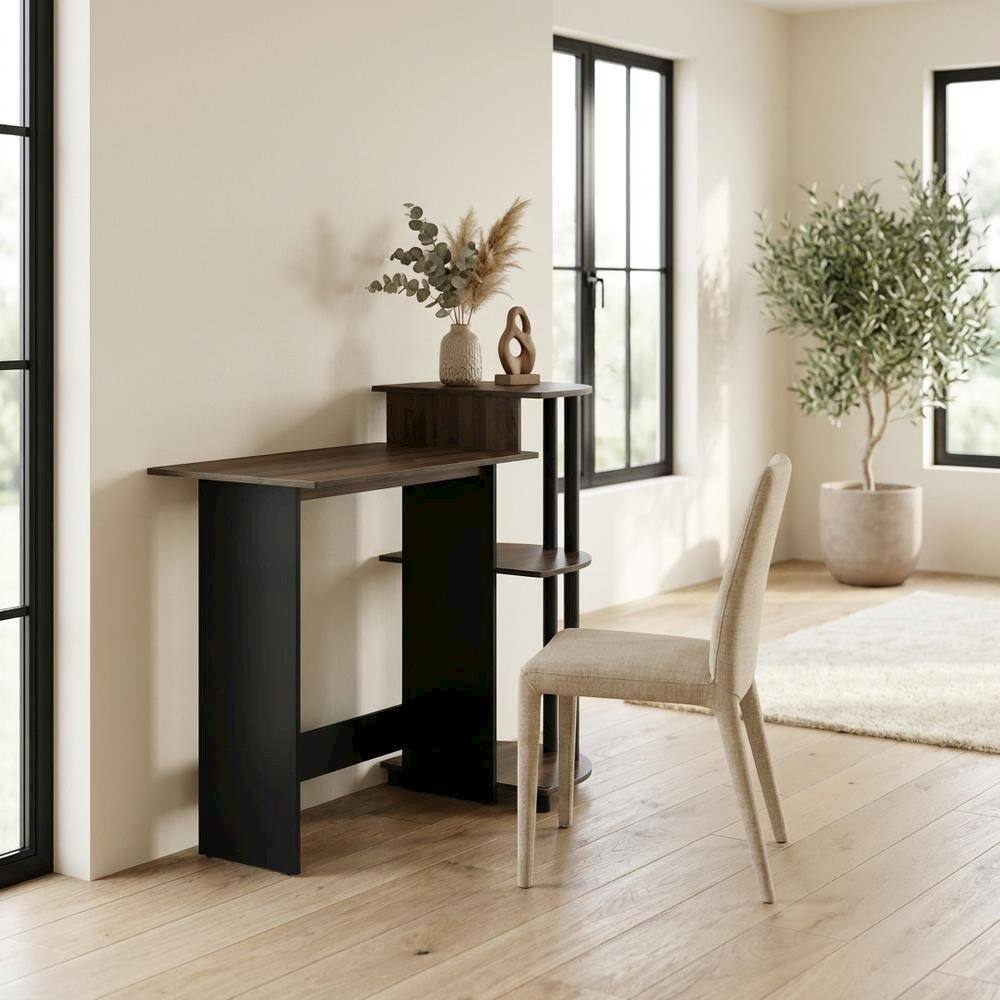 Left. BisonOffice - Columbia Walnut and Black Computer Desk with Shelves for Compact Workspaces - Columbia Walnut/Black.